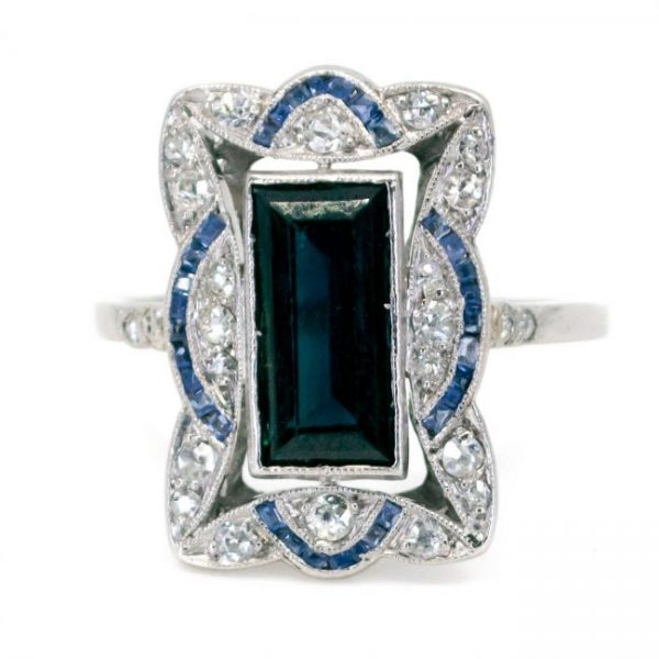 Art Deco Style Sapphire, Diamond and Platinum Dress Ring, 2.50 carats