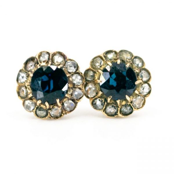 Vintage Sapphire and Diamond Cluster Earrings, 2.00 carats