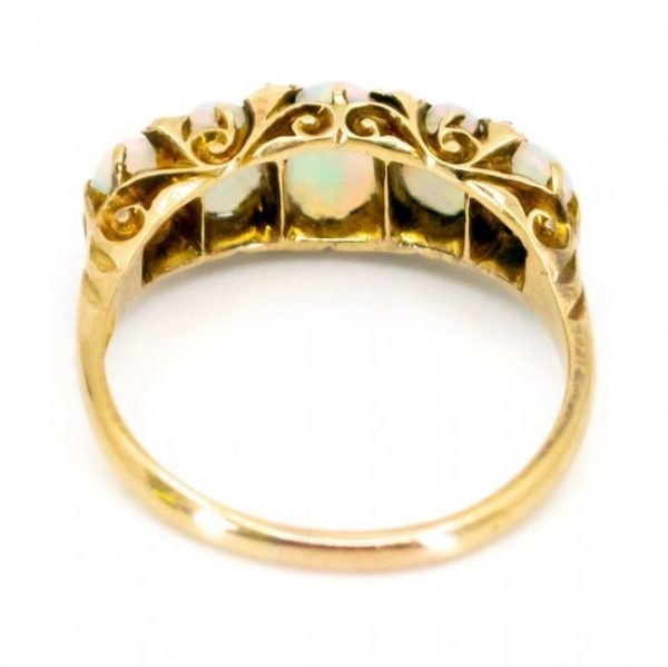 Antique Victorian Opal and Diamond Five-Stone Ring, Circa 1900