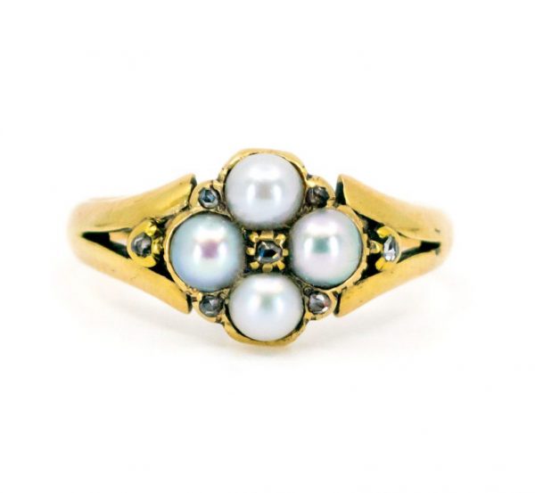 Antique Georgian Pearl and Rose-Cut Diamond Ring in 18ct Yellow Gold