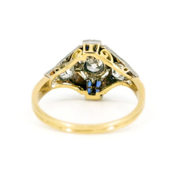 Art Deco Old-Cut 0.80ct Diamond and Sapphire Ring in 18ct Gold