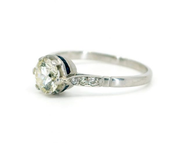 Vintage Diamond, Sapphire and Platinum Engagement Ring, 1.21 carats