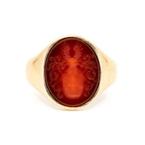 Vintage Armorial Cornelian and Gold Signet Ring