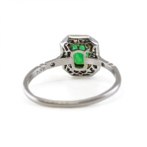 Vintage Emerald, Diamond and Platinum Cluster Ring, 0.85 carats