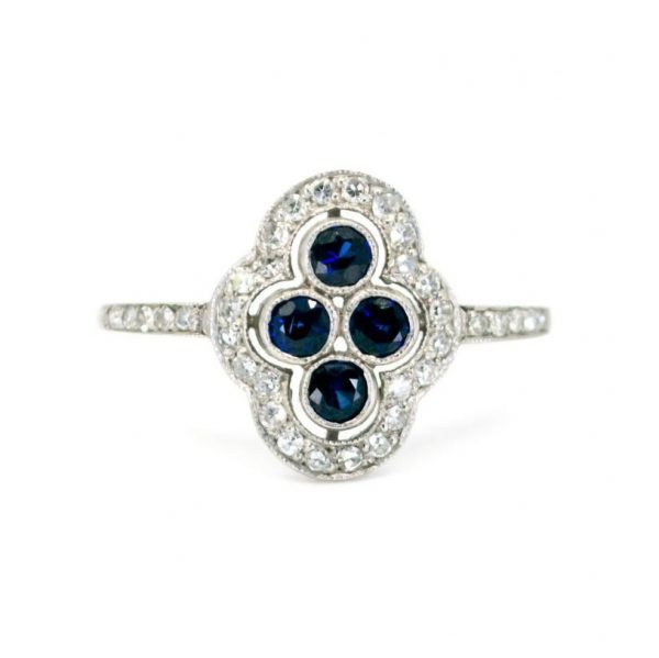 Vintage Sapphire, Diamond and Platinum Plaque Ring, 0.80 carats