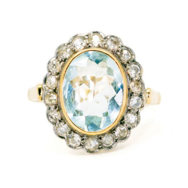 Antique Victorian Aquamarine and Old-Cut Diamond Cluster Ring, 3.40cts