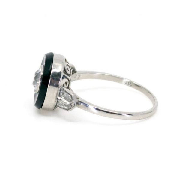 Art Deco Style Diamond, Onyx and Platinum Target Ring, 0.67cts