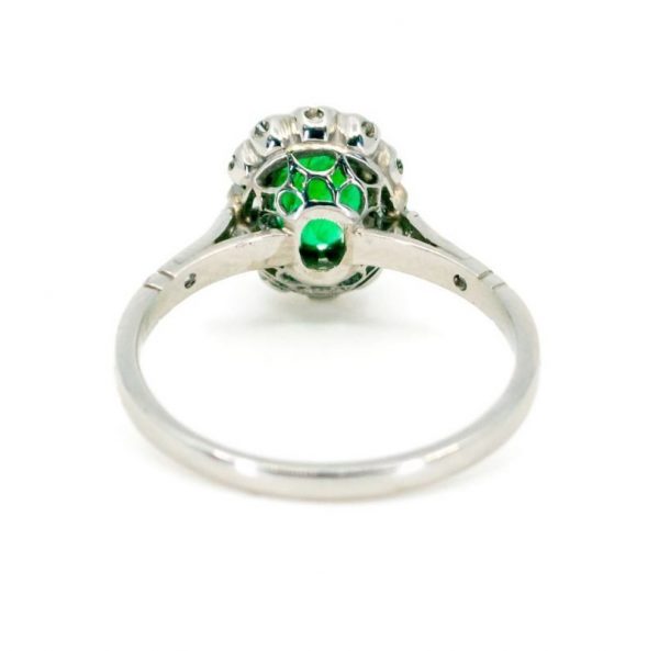 Vintage Emerald and Diamond Cluster Ring, 1.22 carat total, in Platinum