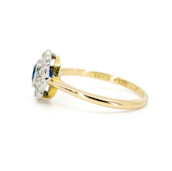 Antique Edwardian Sapphire and Diamond Flower Cluster Ring, 0.80cts