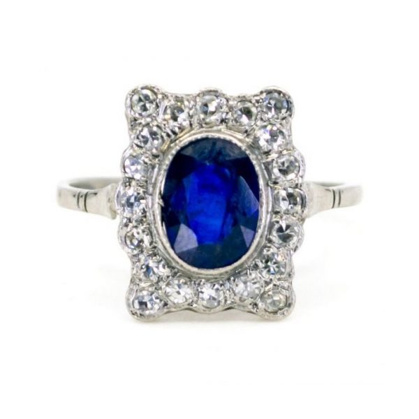Art Deco Sapphire, Diamond and Platinum Dress Ring, 1.70 carats