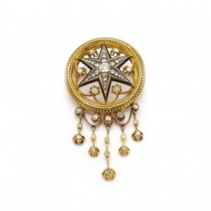 Antique Austrian Diamond Enamel and Gold Star Brooch Pendant, c.1880