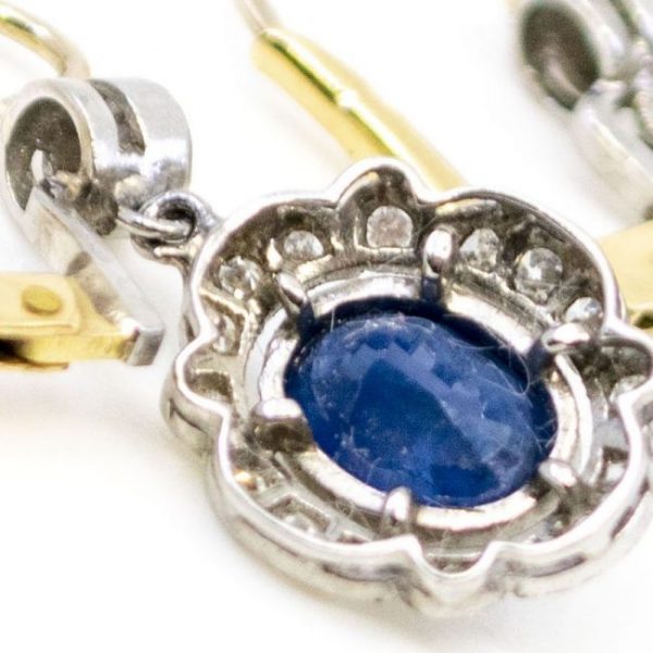 Art Deco Style Sapphire and Diamond Oval Shape Cluster Drop Earrings