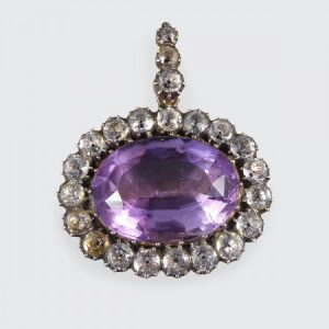 Antique Early Victorian Amethyst and White Paste Oval Pendant