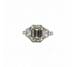 Emerald Cut Diamond Ring, Diamond Shoulders, 3cts Platinum