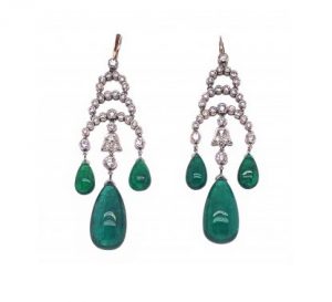 Cabochon Emerald and Diamond Chandelier Drop Earrings, 28.50 carats