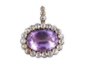 Antique Early Victorian Amethyst and Paste Oval Shaped Pendant