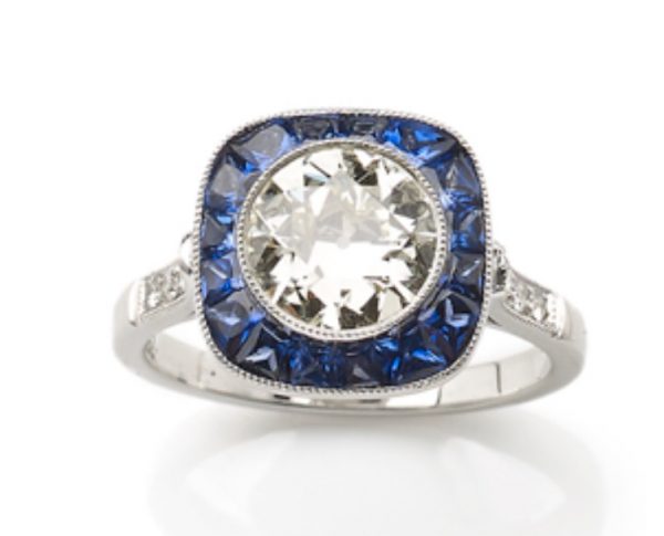 Art Deco Style Sapphire and Diamond Target Calibre Cut Ring