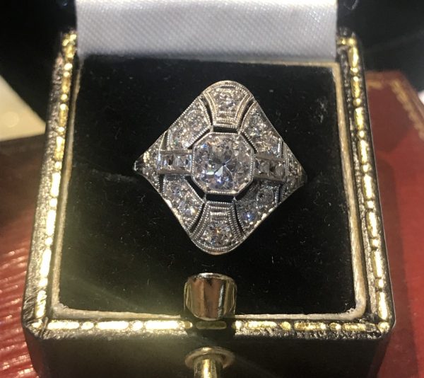 French Art Deco Diamond Dress Plaque Ring, Circa 1925
