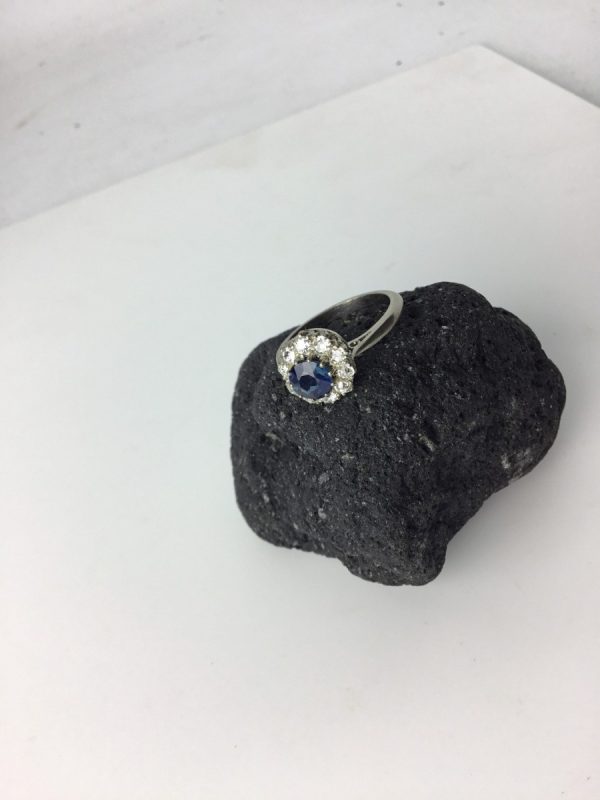 Antique Edwardian Sapphire and Diamond Cluster Engagement Ring, 18ct White Gold