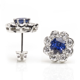 Sapphire and Diamond Daisy Cluster 18ct White Gold Earrings