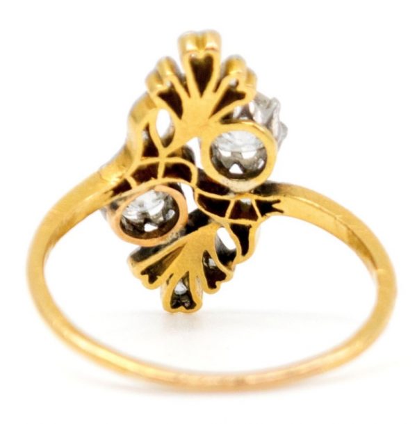 Art Nouveau Style Vintage Diamond Dress Flower Ring, Old Cut Diamonds