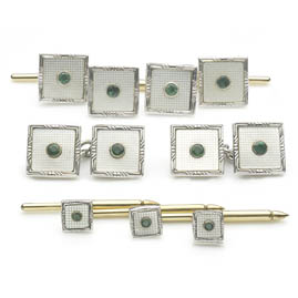 Vintage Emerald and Mother of Pearl Cufflink Dress Set