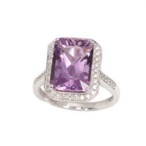 Purple Amethyst and Diamond Rectangular Dress Cluster Ring