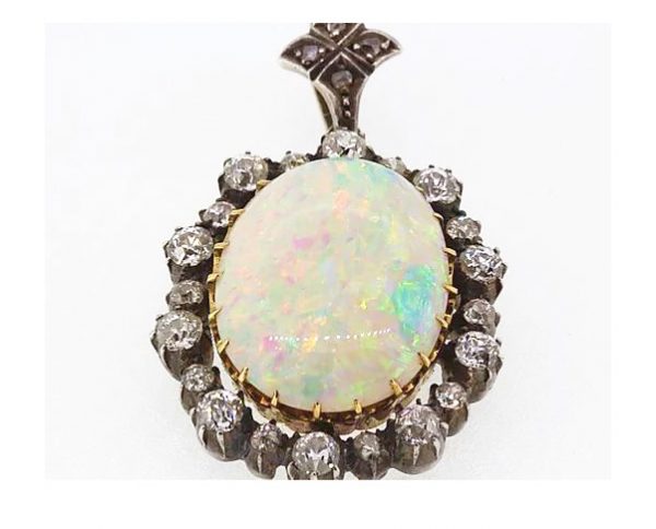 Antique Victorian Opal and Diamond Cluster Pendant / Brooch, Circa 1875