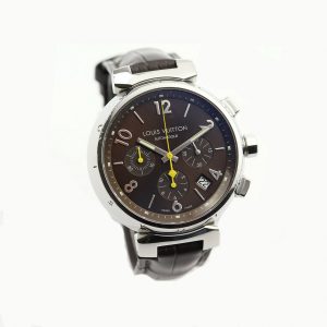 Louis Vuitton Tambour Automatic Chronograph Stainless Steel Gentleman's Wrist Watch; Ref. Q1121, 41 mm stainless steel case, Louis Vuitton alligator strap.