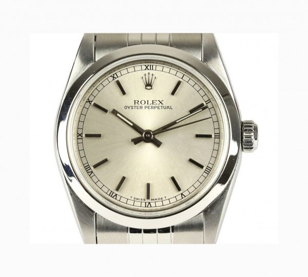 Rolex Oyster Perpetual Midi Wrist Watch, round 31mm stainless steel case, automatic self-winding movement, on a Rolex stainless steel Jubilee bracelet
