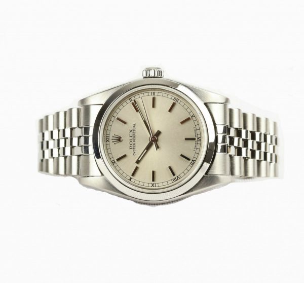 Rolex Oyster Perpetual Midi Wrist Watch, round 31mm stainless steel case, automatic self-winding movement, on a Rolex stainless steel Jubilee bracelet