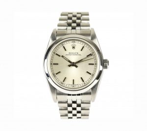 Rolex Oyster Perpetual Midi Wrist Watch, round 31mm stainless steel case, automatic self-winding movement, on a Rolex stainless steel Jubilee bracelet