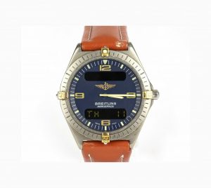 Breitling Aerospace Multi Function Titanium Gentleman's Wrist Watch, circular 40mm titanium case, quartz movement. On a Breitling brown leather strap