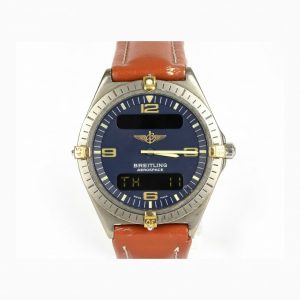 Breitling Aerospace Multi Function Titanium Gentleman's Wrist Watch, circular 40mm titanium case, quartz movement. On a Breitling brown leather strap