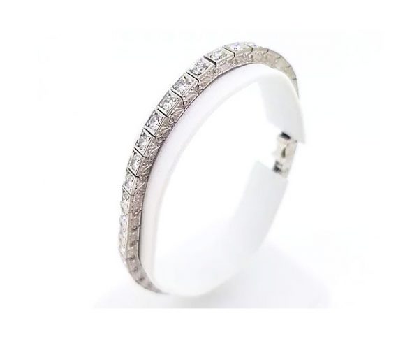 Vintage Ornately Engraved Diamond Line Bracelet, 4.50 carats, in 18ct white gold