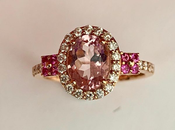 1.28ct Brazilian Morganite and Diamond 18ct Rose Gold Cluster Ring