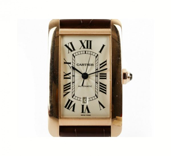 Cartier Tank Americaine XL Automatic 18ct Rose Gold Gents Watch, rectangular 18ct case, automatic self-winding movement, Cartier leather strap, Box, and papers