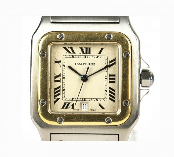 Cartier Santos Galbee 18ct Gold and Steel 29mm Quartz Watch, square 29mm stainless steel and 18ct yellow gold case, quartz movement, steel and gold bracelet