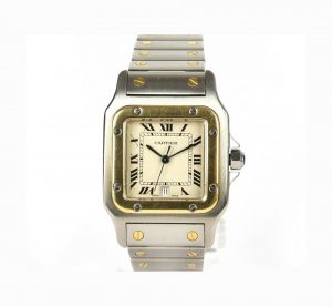 Cartier Santos Galbee 18ct Gold and Steel 29mm Quartz Watch, square 29mm stainless steel and 18ct yellow gold case, quartz movement, steel and gold bracelet