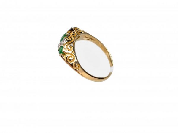 Emerald and Diamond Three Stone Ring in Yellow Gold