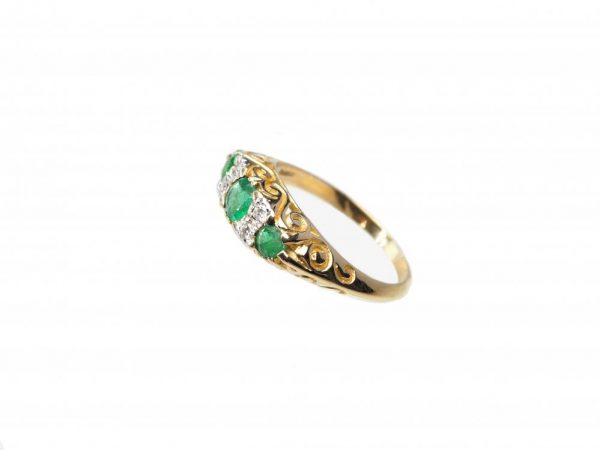 Emerald and Diamond Three Stone Ring in Yellow Gold