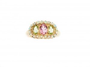 Opal, Pink Tourmaline and Peridot Set Gold Ring