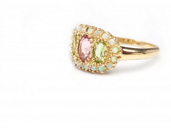 Opal, Pink Tourmaline and Peridot Set Gold Ring