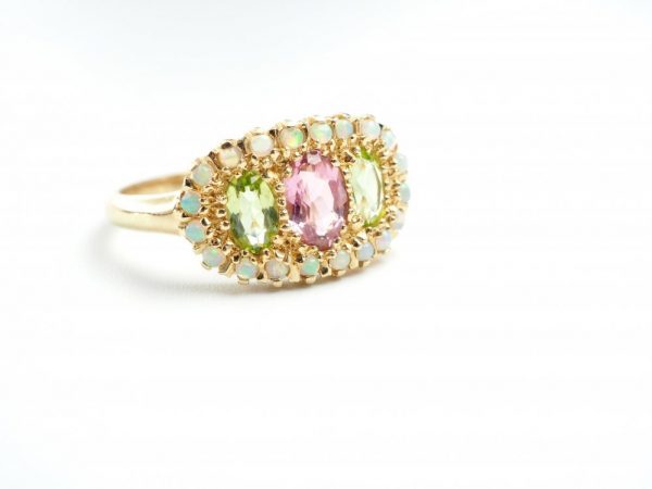 Opal, Pink Tourmaline and Peridot Set Gold Ring