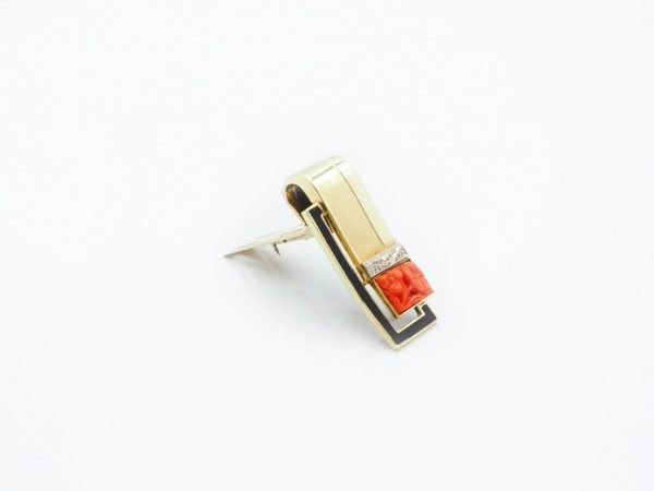 Vintage Art Deco Red Coral and Diamond Clip