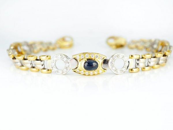 Cabochon Sapphire and Diamond Bracelet, 18ct Yellow and White Gold