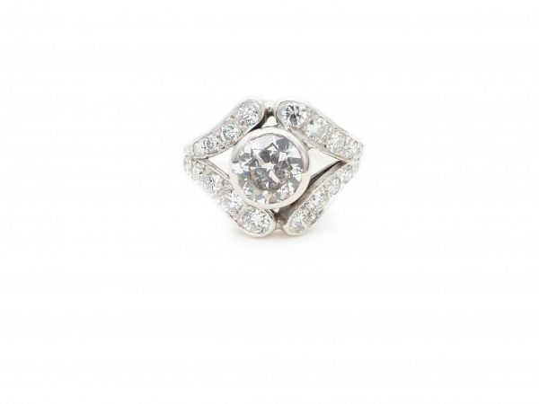 Antique Art Deco Diamond Platinum Ring, 2.10 Carat Total