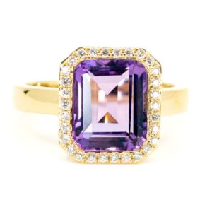 Amethyst And Diamond Cluster Gold Ring