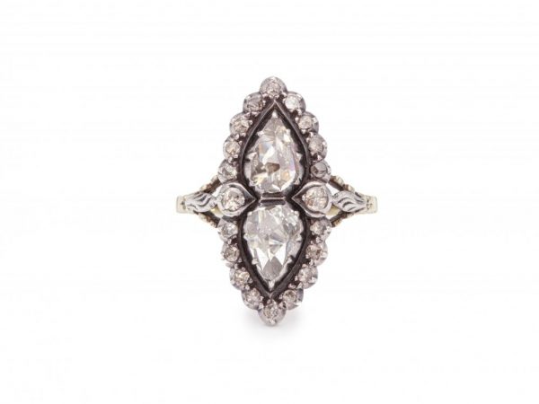 Antique Double Rose Cut Diamond Ring, Marquise Shape