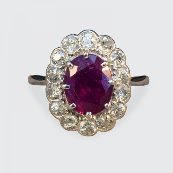 Antique Edwardian Ruby 2.35ct and Diamond Cluster Ring